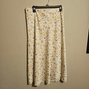 J. Crew Pull-On Slip Skirt in Soft Posies Midi Medium White Yellow